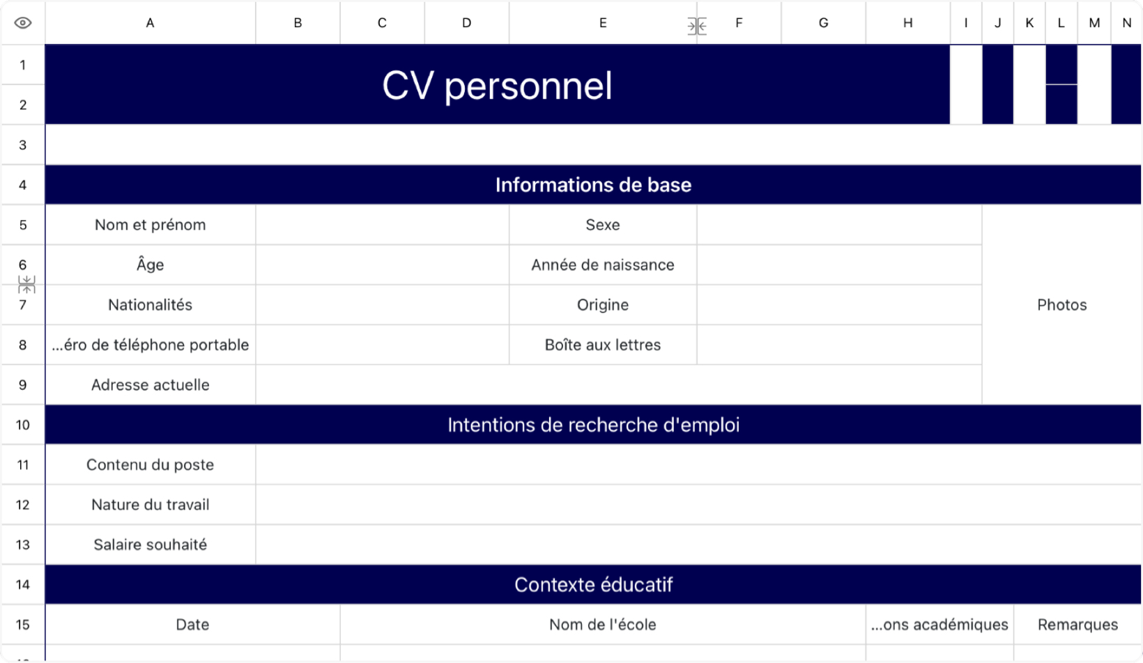 CV personnel bleu foncé